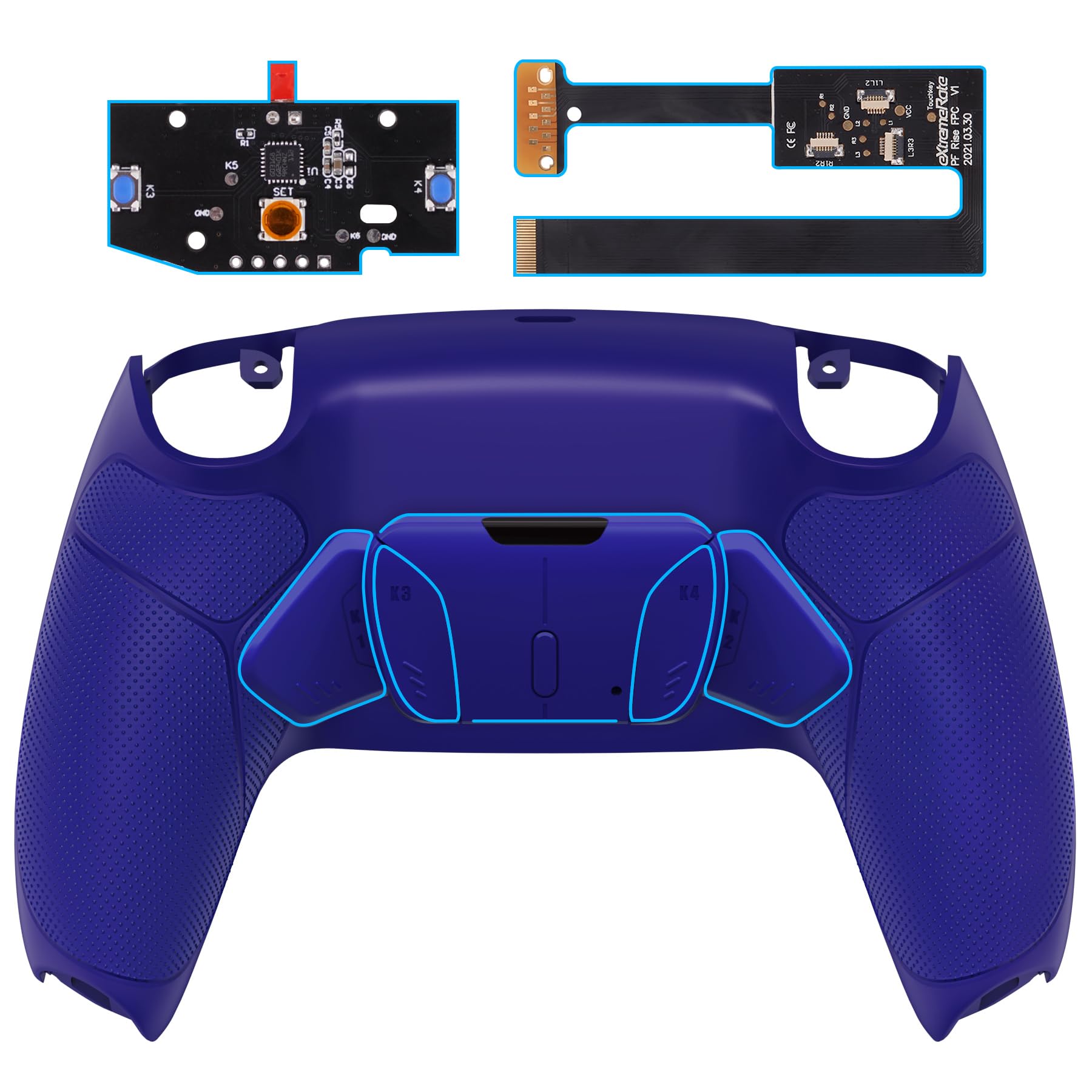 eXtremeRate RISE4 Remap Kit for PS5 Controller BDM-010&020, Redesigned Back Cover with 4 Palette for PS5 Controller, Upgraded Card, Cobalt Blue