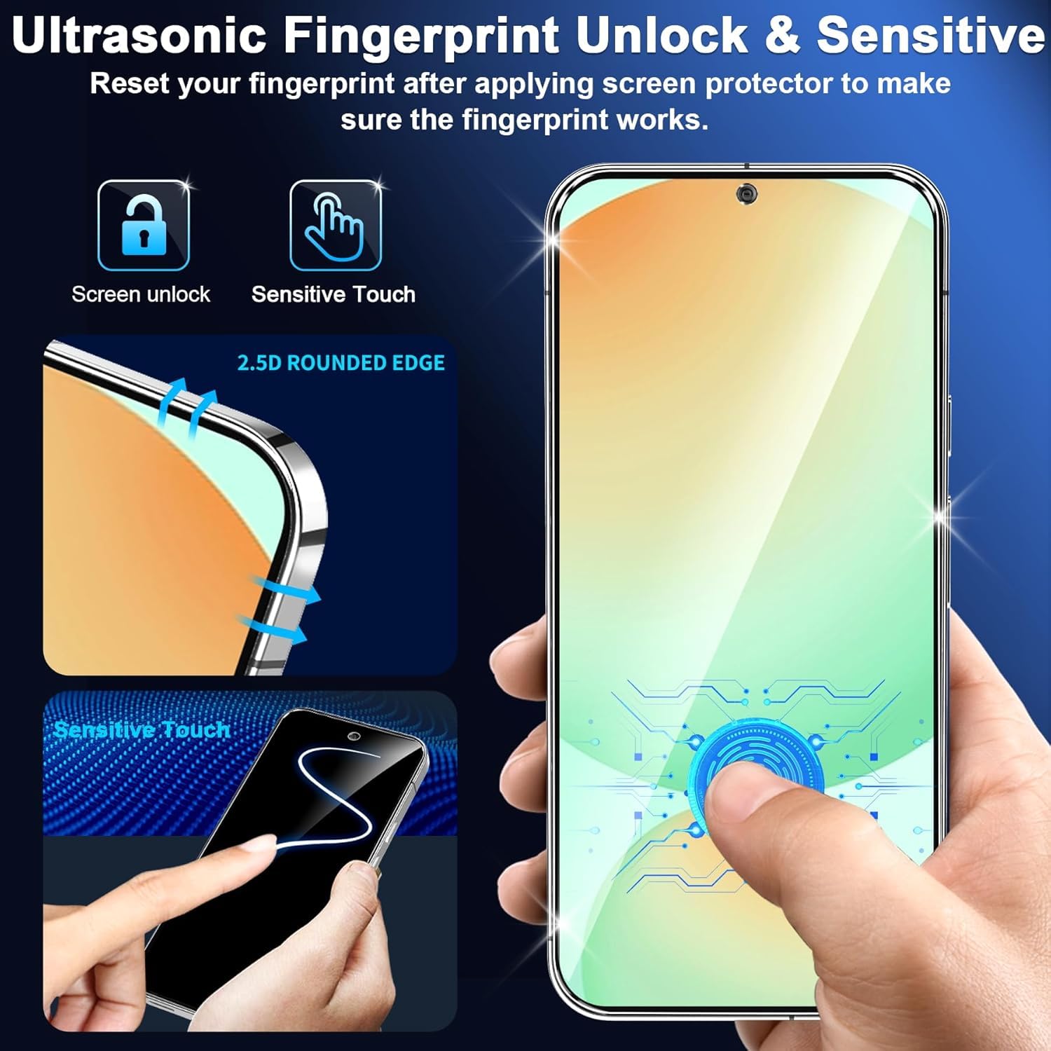 3-pak szklanych ochraniaczy ekranu do Samsung Galaxy S24 FE [17.0 cm] + 3 osłony obiektywu aparatu, szkło hartowane 9H, odblokowywanie odcisków palców, przezroczyste etui HD, odporne na zarysowania