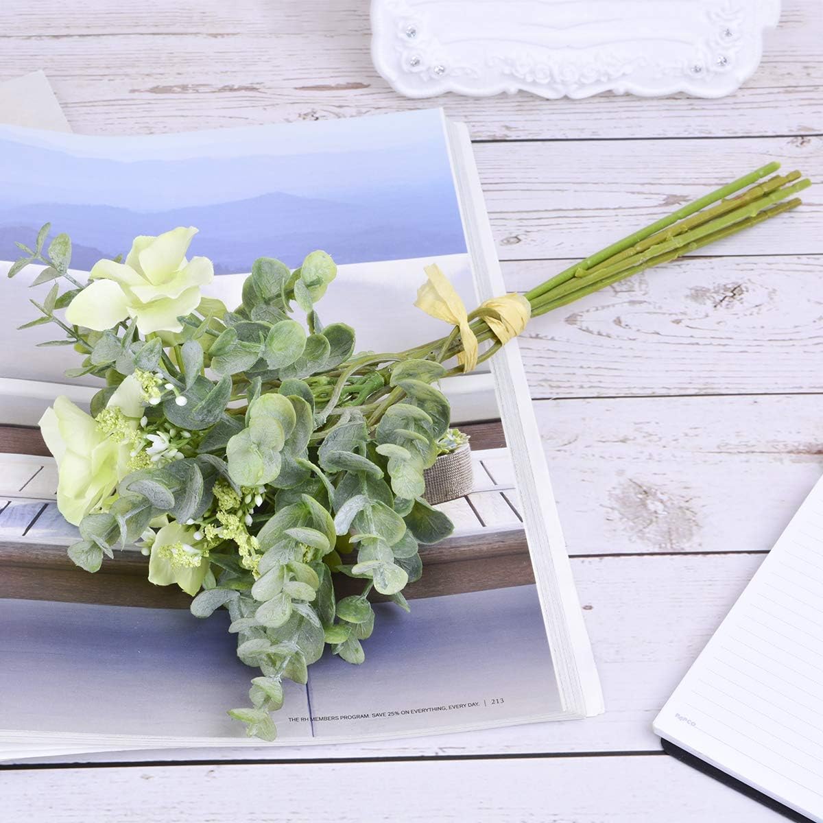 Baby Plum Hydrangea/Eucalyptus 1 Pcs Artificial Silk Fake Flowers for DIY Spring Wreath Wall Decor Wedding Party Decorations Artificial Fake Plants Office Decorations Kitchen Home Decor(Green)
