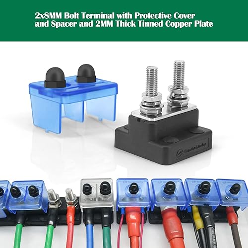 Miniatura 6 de LENKRAD Bloque de conexiones de batería de doble perno de 516 pulgadas con perno aislado M10, cubierta protectora para camión, automóvil, RV, barco