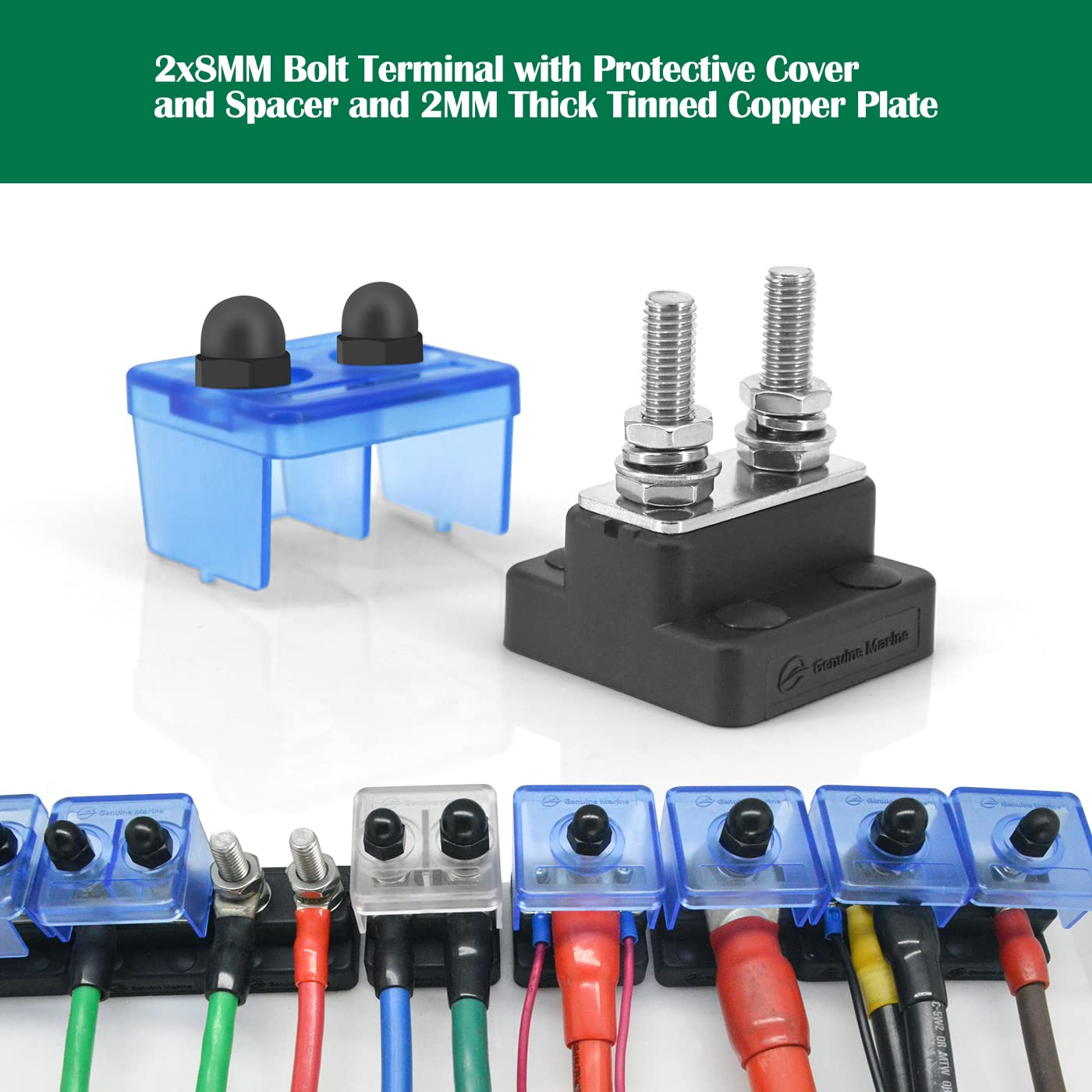 Double 8mm Insulated Stud Terminal With Cover - For Marine & Automotive Electrical Connections