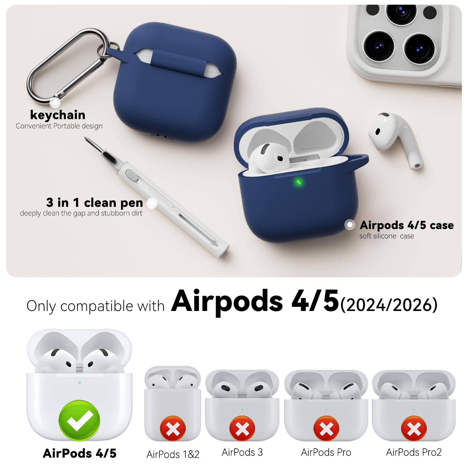 Schutzhülle für AirPods 4 2024, mit Reinigungsset, weiche Silikon-Schutzhülle für Apple AirPods 4. Generation, mit Schlüsselanhänger, kompatibel mit AirPod 4, Schutzhülle für Damen und Herren,