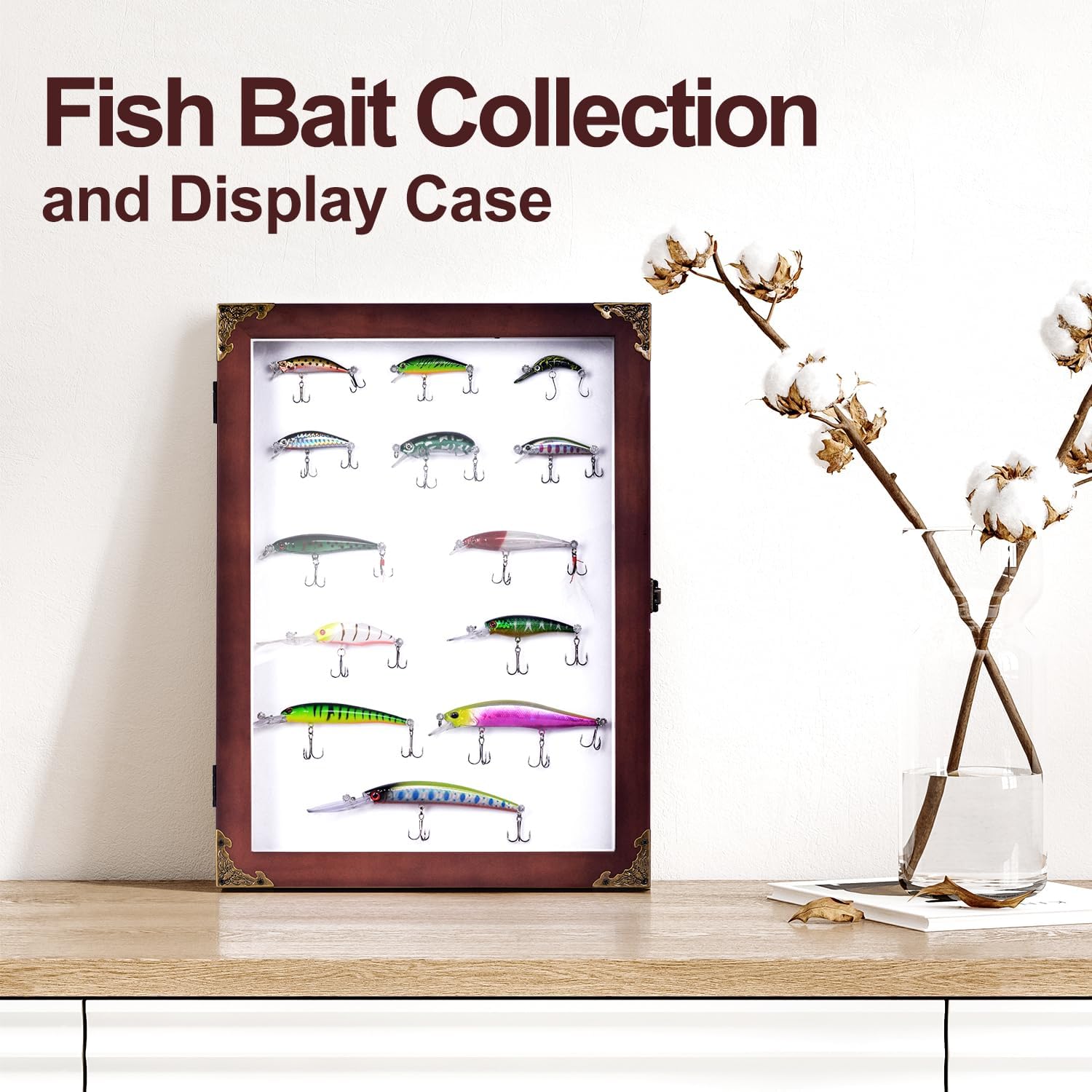 Fishing Lure Display case Display Lure Trophy Fishing Lure Collection Large Shadow Boxes Display Cases Bait Box wall Display Cabinet Lure Box Memory Box Fish Hook Display case