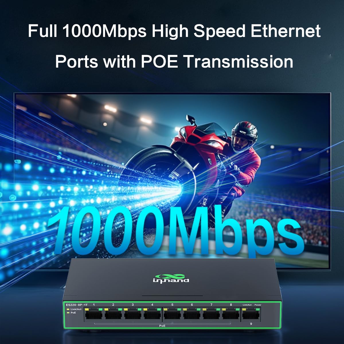 Porte 9* Gigabit, Switch non gestito di strato 2, alimentazione elettrica massima 110W