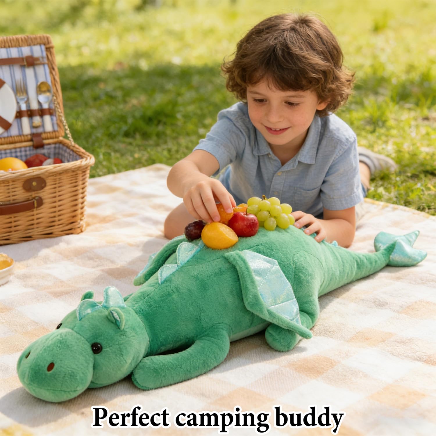Peluche Dragón Recostado 60cm, Dragón Cordero Super Suave, Almohada Infantil Forma Dragón Rosa&Verde, Juguete Peluche Niños Niñas (Verde) — view 6