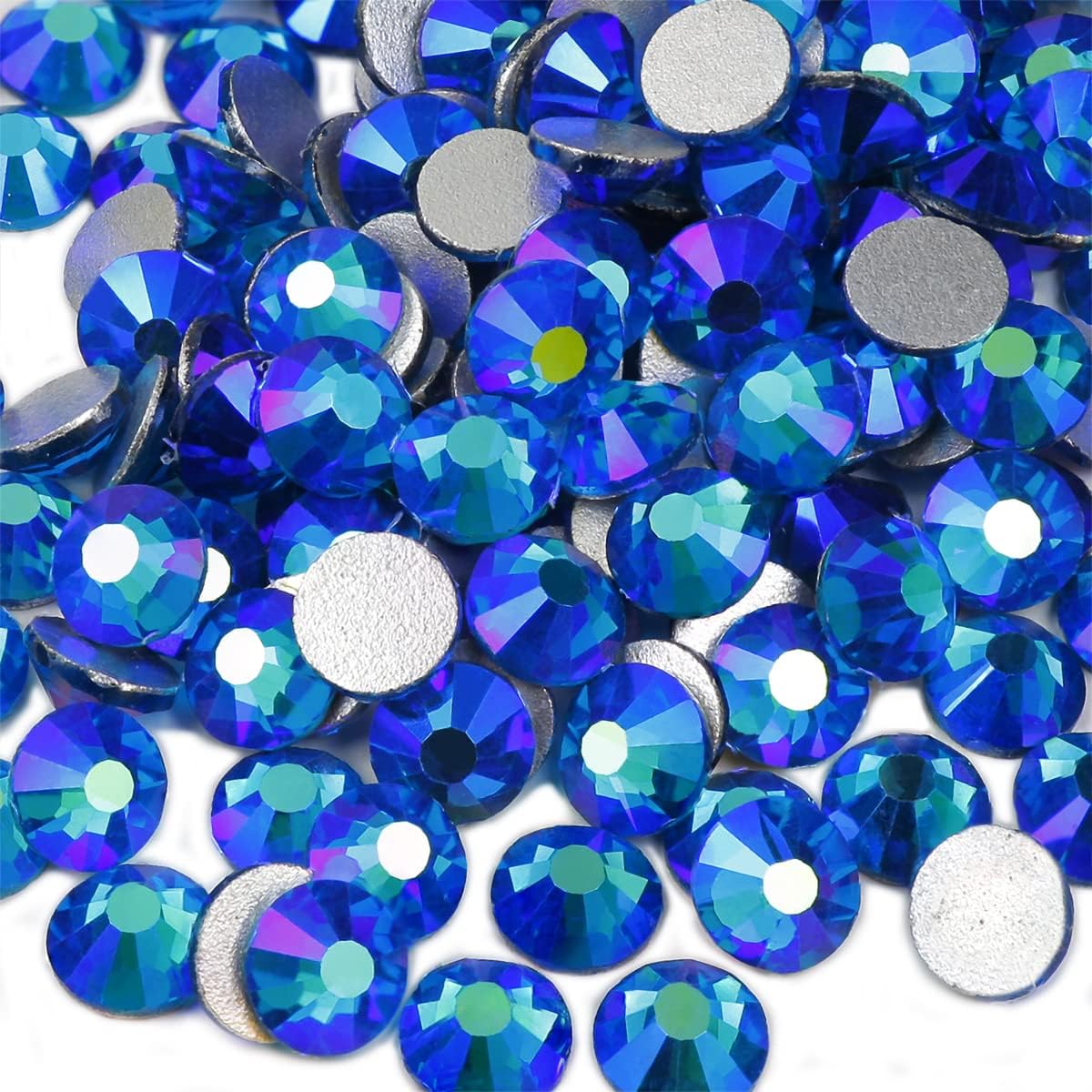 Genie Crystal 1440 Pcs Peacock Blue AB Rhinestones Flatback SS 20, 5 mm 10 Gross Pack Blue Zircon Aurora Borealis Glass Glue on Rhinestone for Tumbler, Cup, Shoes, Dreass,DIY Crafts, Bling Decoration