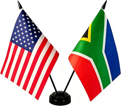 US American & South Africa Friendship Table Flag Display, American & South African Table Flag, US & South Africa Twin Desk Flag Set