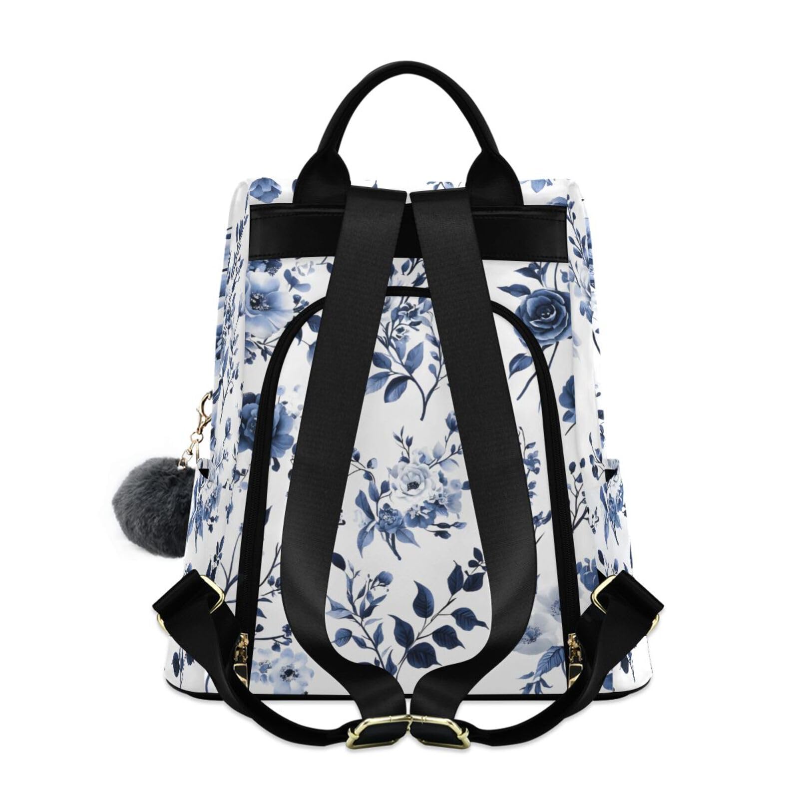 Blue and White Porcelain Backpack for Women Anti Theft Large Fashion Travel Shoulder Bag Purse Rucksack Lightweight
