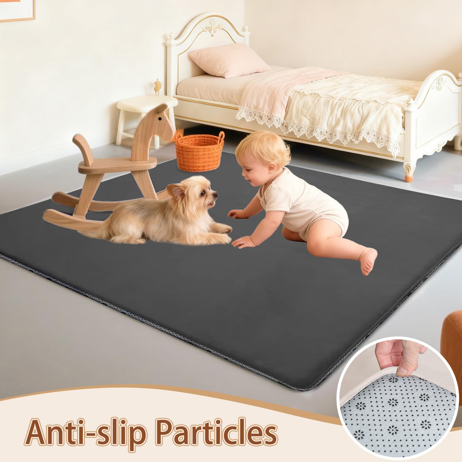 2cm Dicke Krabbelmatte Baby 120 x 200 cm Extra dick und Spielmatte, Spielteppich Rutschfester, Teppich für Wohn und Kinderzimmer Tatami Matte Dunkelgrau
