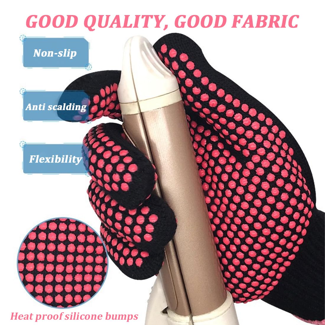 2 Gant Anti Chaleur +2 Barrette Cheveux Femme Gants professionnels résistants à la chaleur,Gants de protection contre la chaleur pour fer à friser pour coiffer les cheveux,fer à lisser
