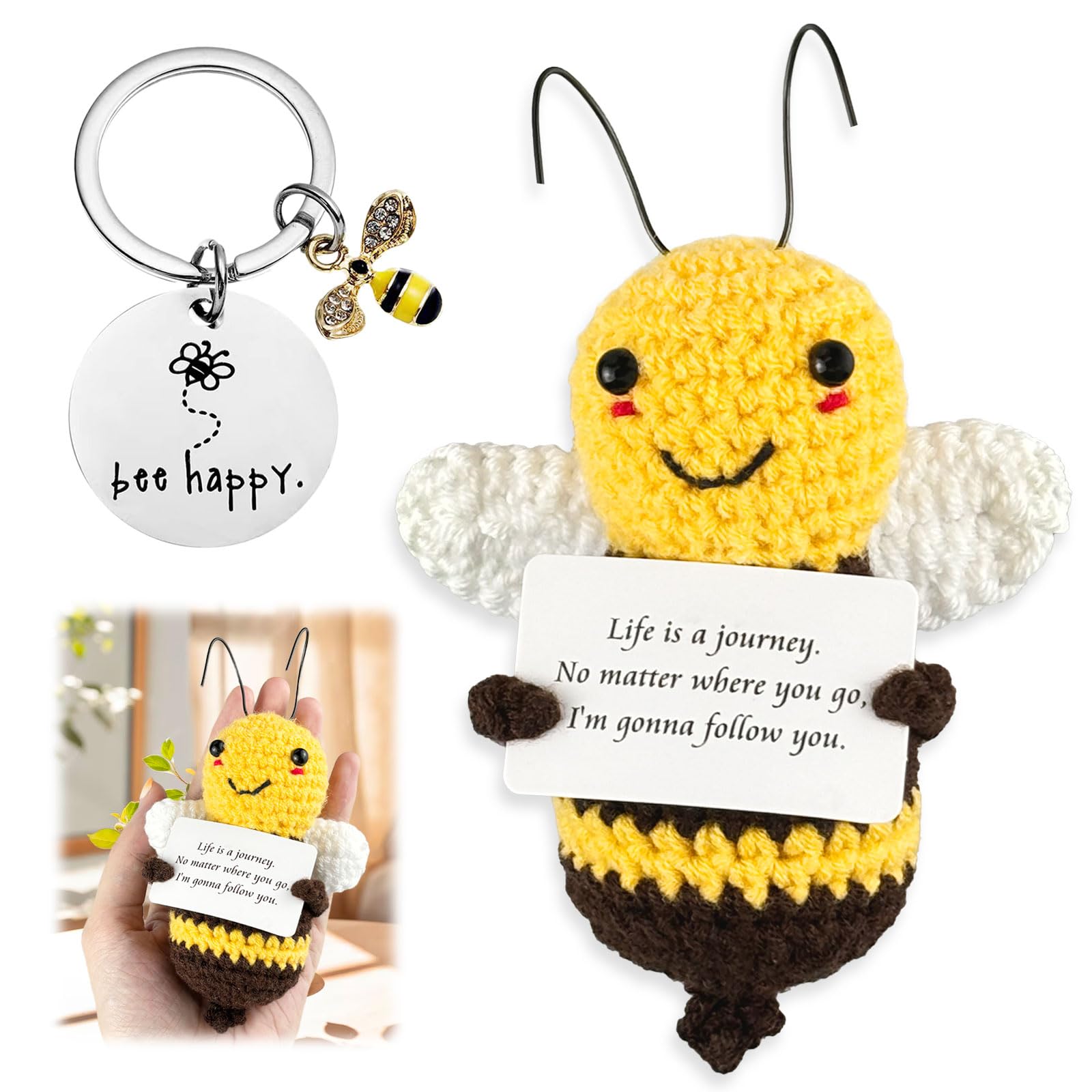 Pocket Hug Biene Glücksbringer - Handgestrickte Motivations-Biene Mit Positivitätskarte