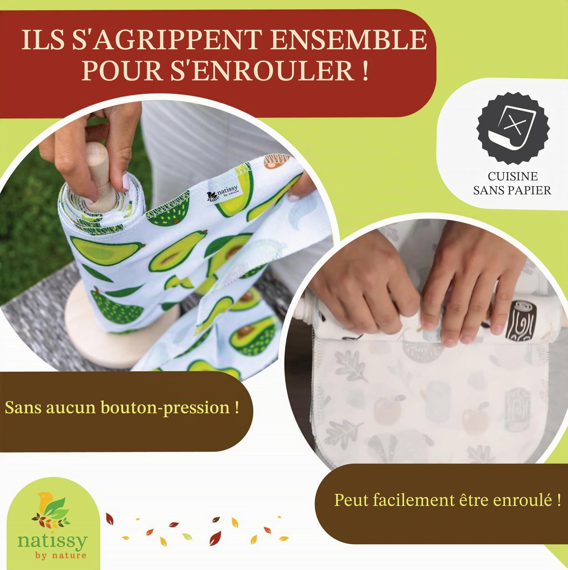 Essuie-tout lavables réutilisables à dérouler (lot de 10), 100% coton doux et ultra-absorbants, fabriqués en UE, sans support, idéals pour la cuisine, la table et le nettoyage quotidien