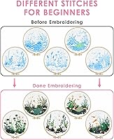 Vista 17 de Embroidery Kit for Adult for Beginners, 5 Sets Black Cat and Flower Embroidery Kit for Beginners Include Embroidery Cloth Hoops Threads for Craft