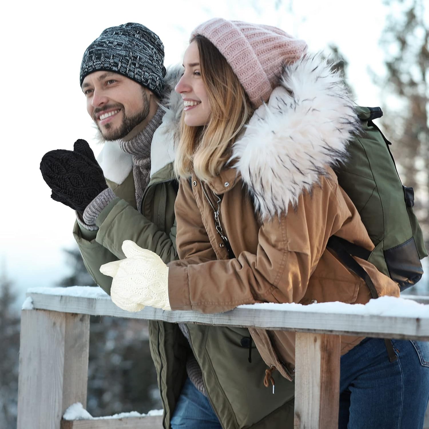 SATINIOR 2 Pairs Winter Gloves for Women Thick Warm Soft Plush Convertible Flip Top Mittens Full Finger Gloves for Girls - Image 5