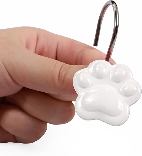 Miniatura 4 de Ganchos decorativos para cortina de ducha blancos bonitos y divertidos gatos y perros, osos y animales con estampado de patas, ganchos y ganchos