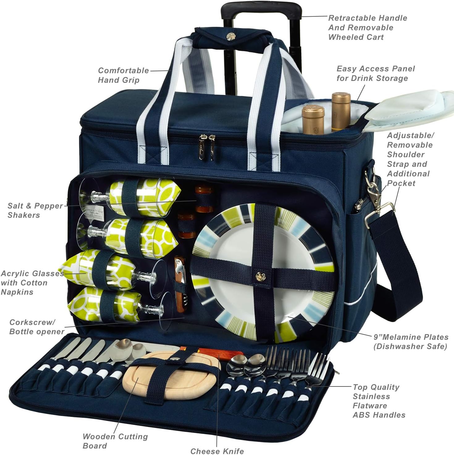 Penn State Licensed Nittany Lions Insulated Picnic Cooler on Wheels with Service for 4- Designed & Assembled in The USA