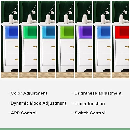 Miniatura 7 de Mesita de noche LED blanca con estación de carga y luces LED, mesita de noche con 2 cajones, mesitas de noche de madera con puerto USB para oficina