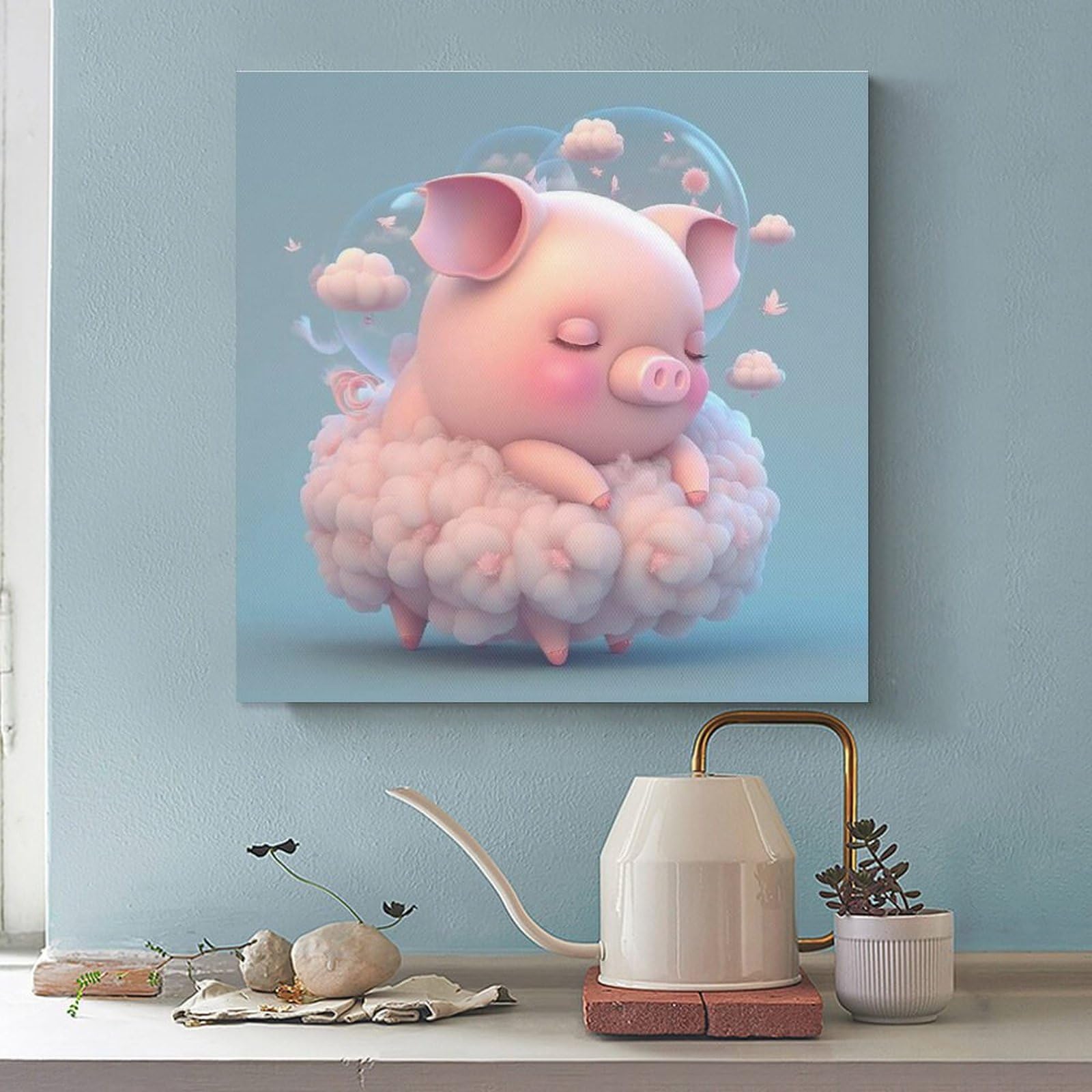 Amazon.co.jp: 絵画 雲の上で寝ている子豚インテリア 絵画 動物