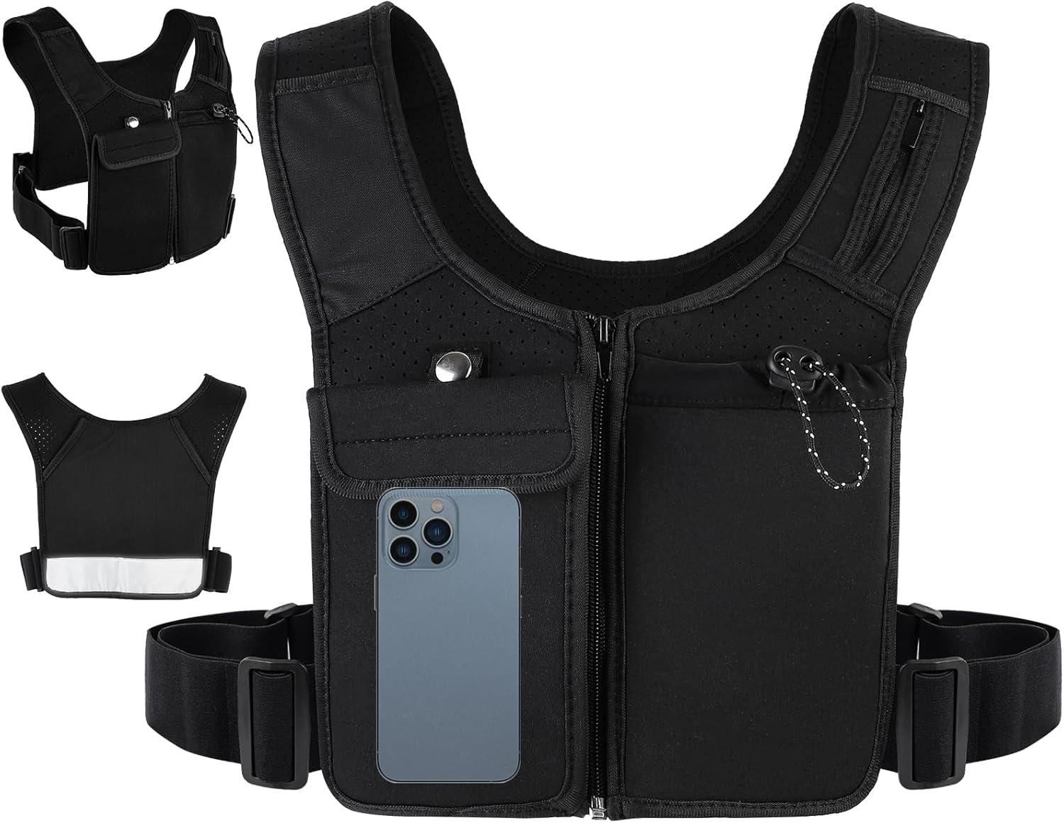 Hydration Running Vest for Men Women, Breathable, Sweatproof Lightweight Hydration Backpack Pack with 5 Pockets, Phone Holder, Adjustable and Reflective Vest for Running Hiking Cycling Marathon