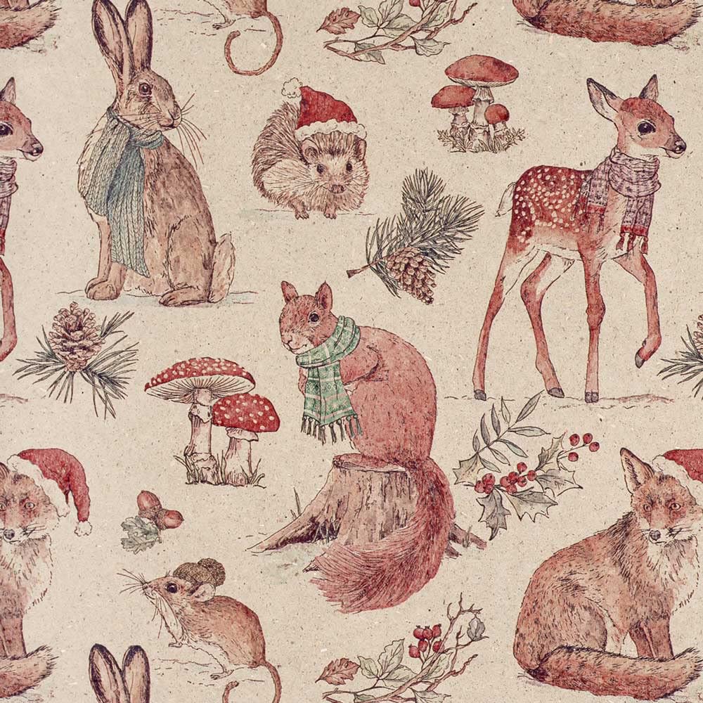 Geschenkpapierrolle groß aus Graspapier Waldtiere 50 cm x 200 m | 80/m² Weihnachtspapier FSC-zertifiziert | HUTNER