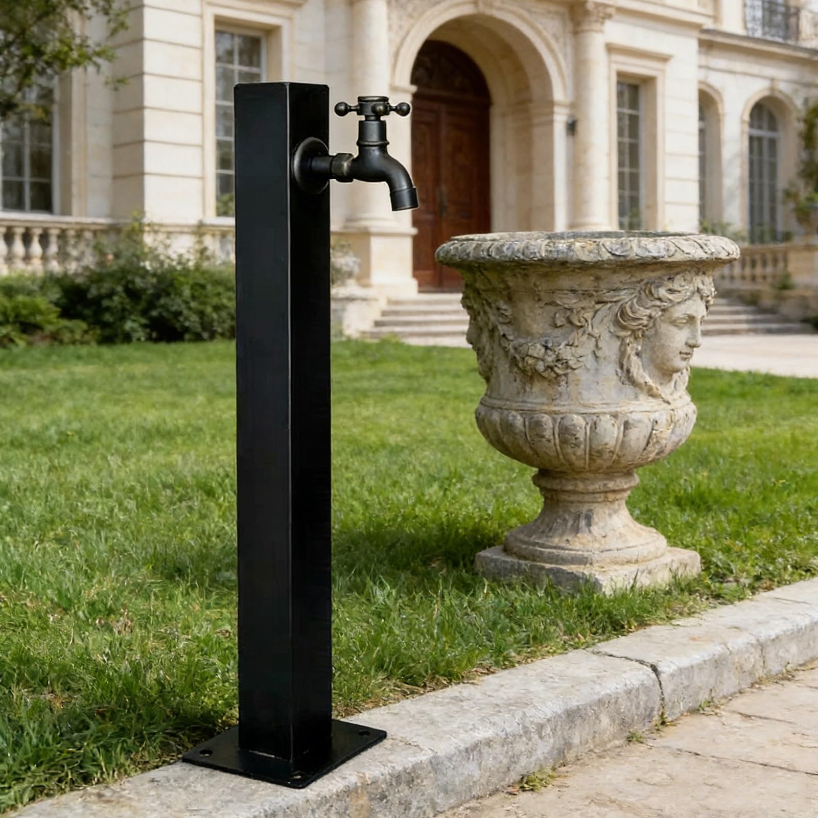 Rubinetto esterno quadrato in acciaio inossidabile, colonna d'acqua da giardino autoportante con rubinetto verticale, rubinetto idrante da giardino