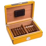 Bey-Berk Yellow Lacquered Cigar Humidor – Holds 25 Cigars&comma; Spanish Cedar Storage Box with Hygrometer&comma; Chrome Accents