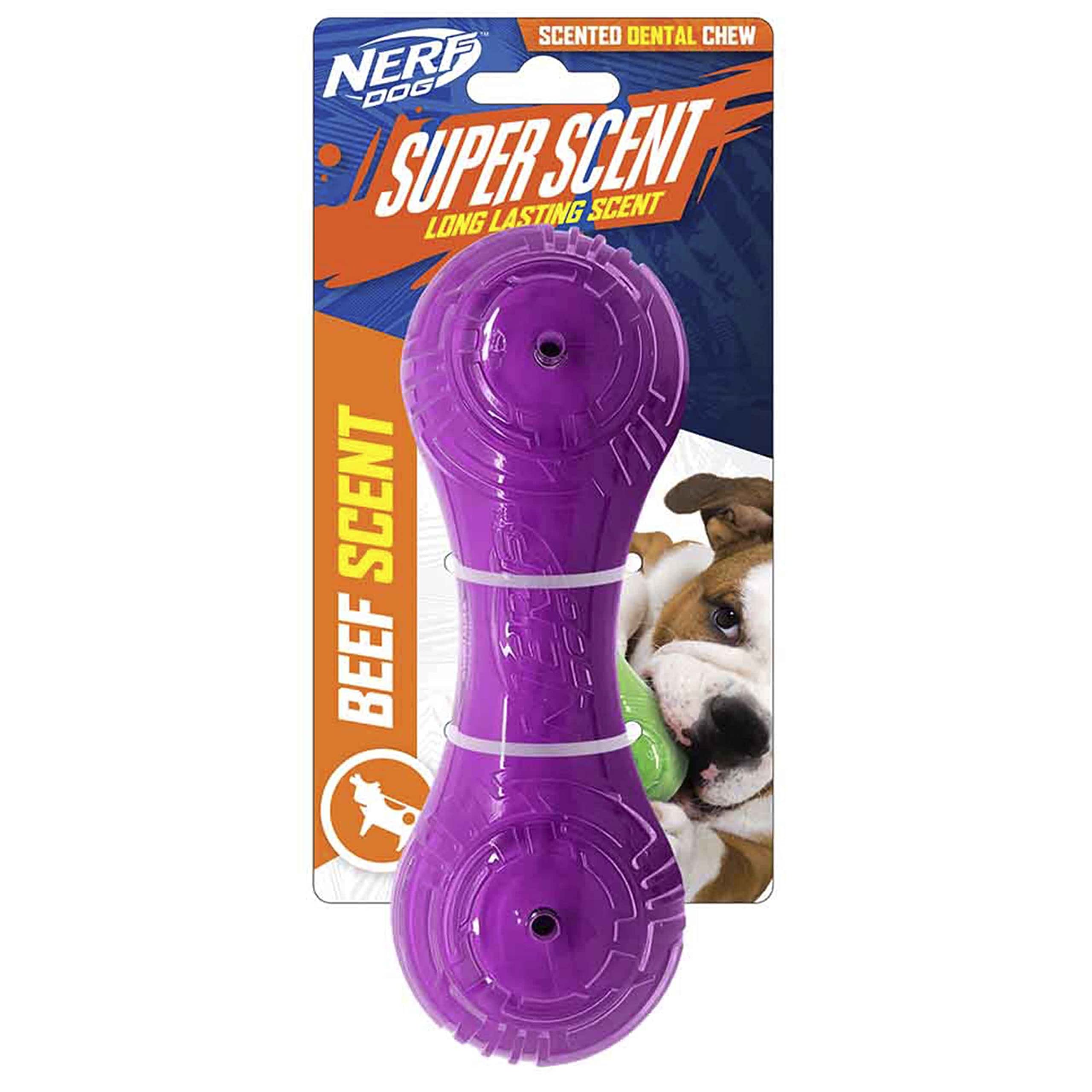 Jouet de mastication Nerf Dog en TPR résistant avec arôme boeuf infusé