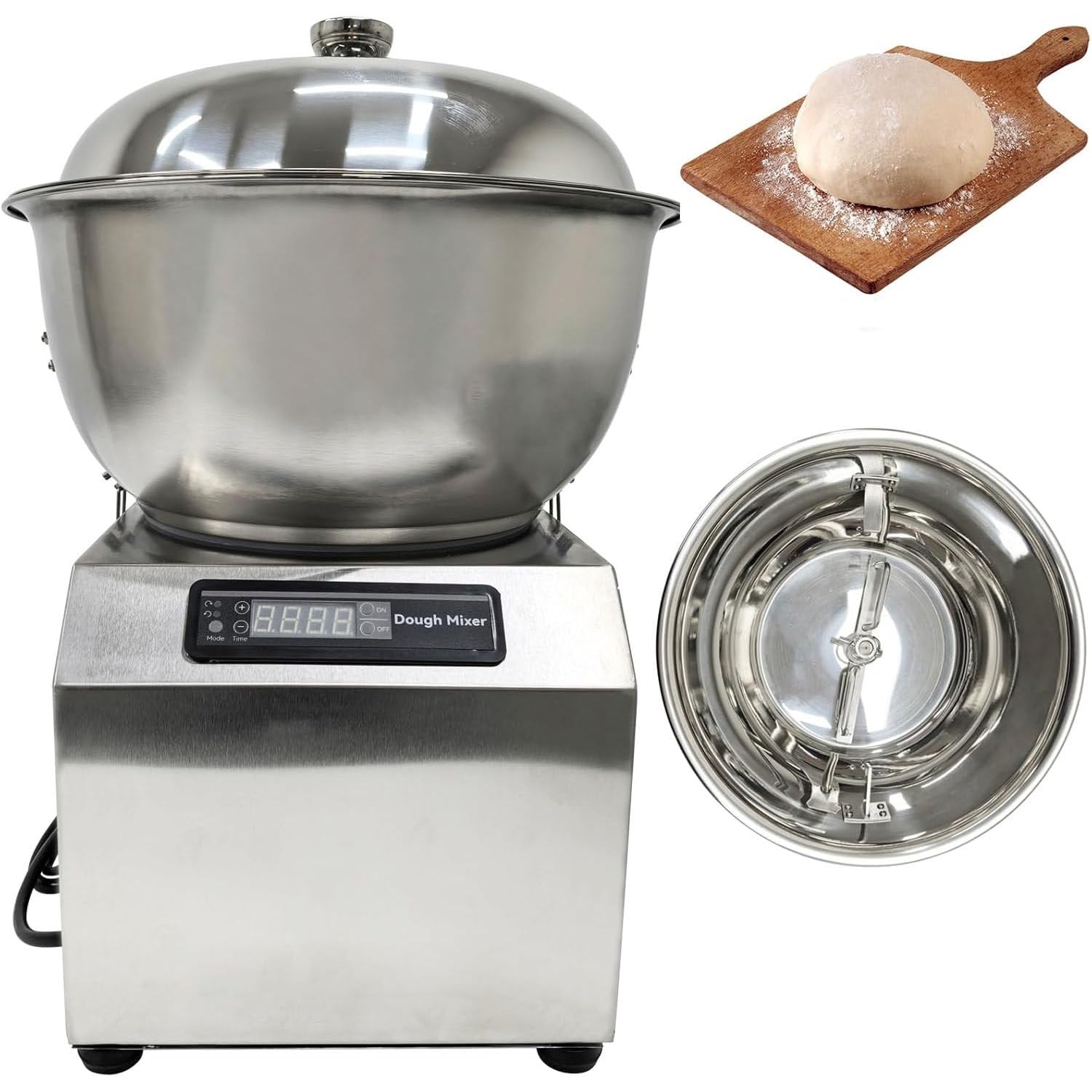 Impastatrice a Spirale Professionale da 2200 W, Vasca Rimovibile con Doppia Rotazione e Timer, Macchina impastatrice elettrica da 5/8 kg per panetteria, Pizzeria, ristoranti 5KG