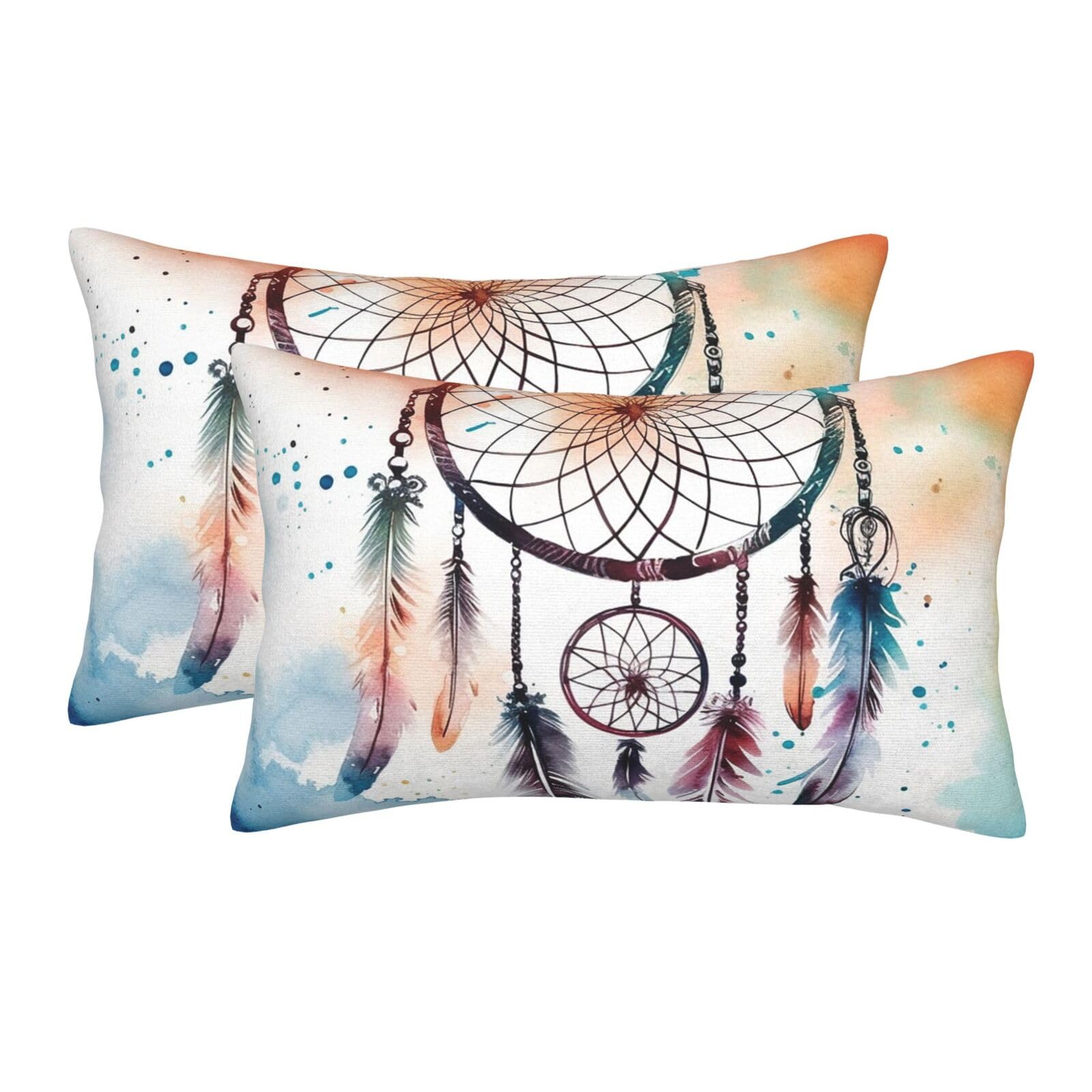2 Pack Standard Size Pillow Cases for Hair and Skin Soft Breathable Pillow Case Covers with Hidden Zipper Watercolor Dream Catcher Pillowcase 16"x24" Pillow Cover for Sleeping Gift