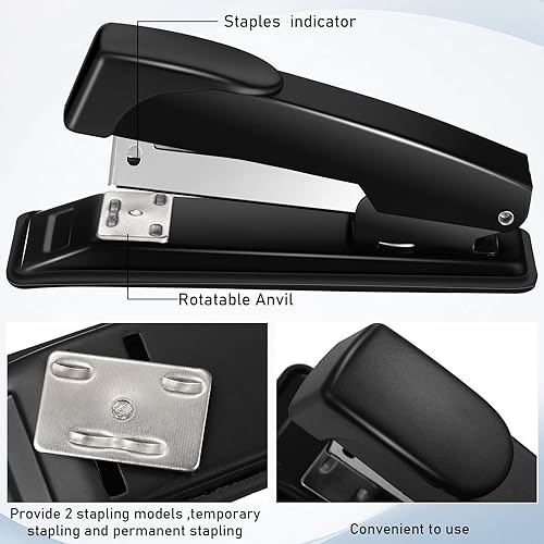 Miniatura 10 de Thenshop Juego de 30 grapadoras de escritorio, dispensadores de cinta, grapadoras negras para escritorio, oficina, con 1000 grapas estándar,