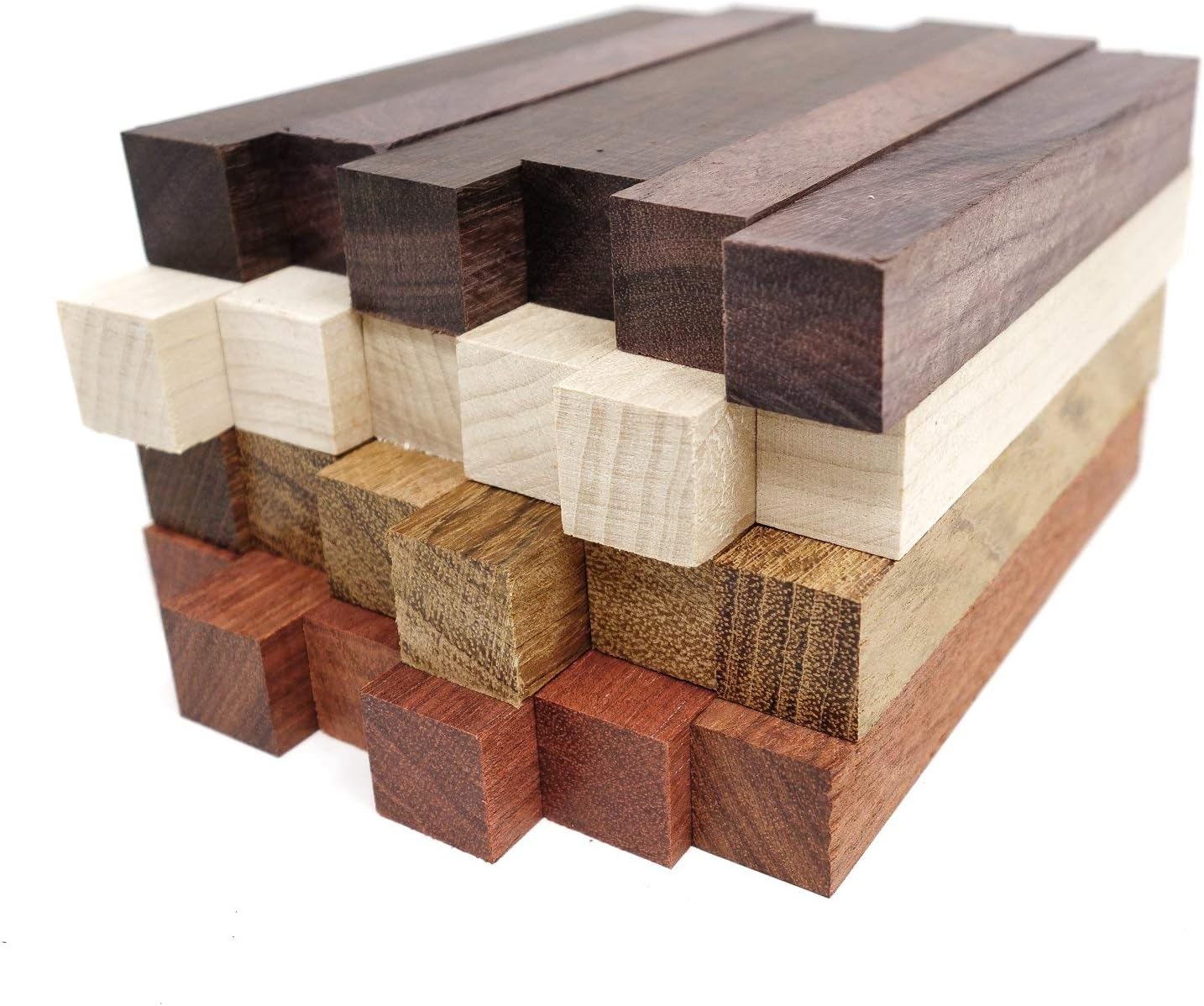 Exotic Wood Pen Blanks 24-Pack Pen Turning Supplies, DIY Pen Crafts: Bloodwood, Mexican Ebony, Jatoba, Hard Maple, 6 of Each Wood Type, 5 x 3/4 x 3/4 inches