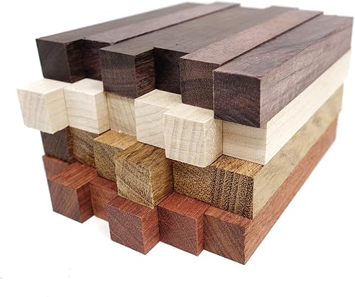 Paquete de 24 suministros de torneado de pluma de madera exótica, manualidades de pluma de bricolaje madera de sangre, ébano mexicano, jatoba, arce