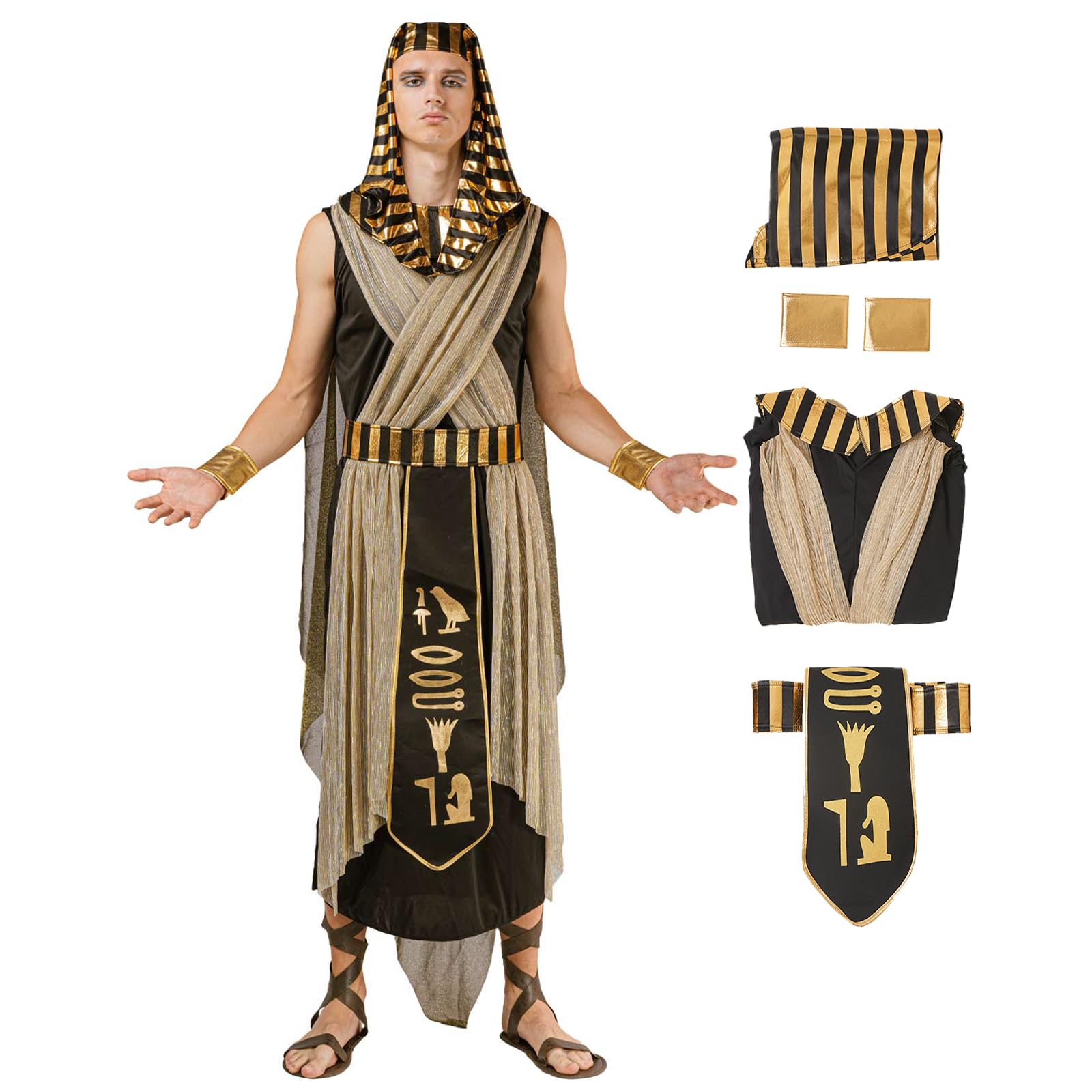 Disfraz egipcio para adultos, unisex, para Halloween, cosplay, de faraón, para hombre, con accesorios