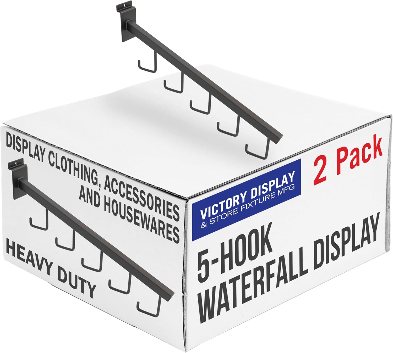 5-Hook Waterfall Display Attaches to Slatwall, Used for Displaying Clothing, Accessories, and Housewares (Quantity 1) (2, Black)