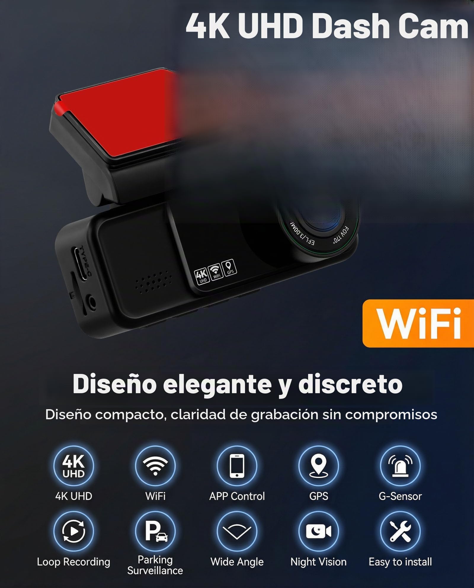 SIXWIN Dashcam 4K para Coche – Cámara Delantera 4K UHD y 2K Trasera Full HD, Pantalla 3.16″, WiFi y App, GPS, ADAS, Sensor de Golpes,Grabación Cíclica, Monitorización de Aparcamiento 24/7