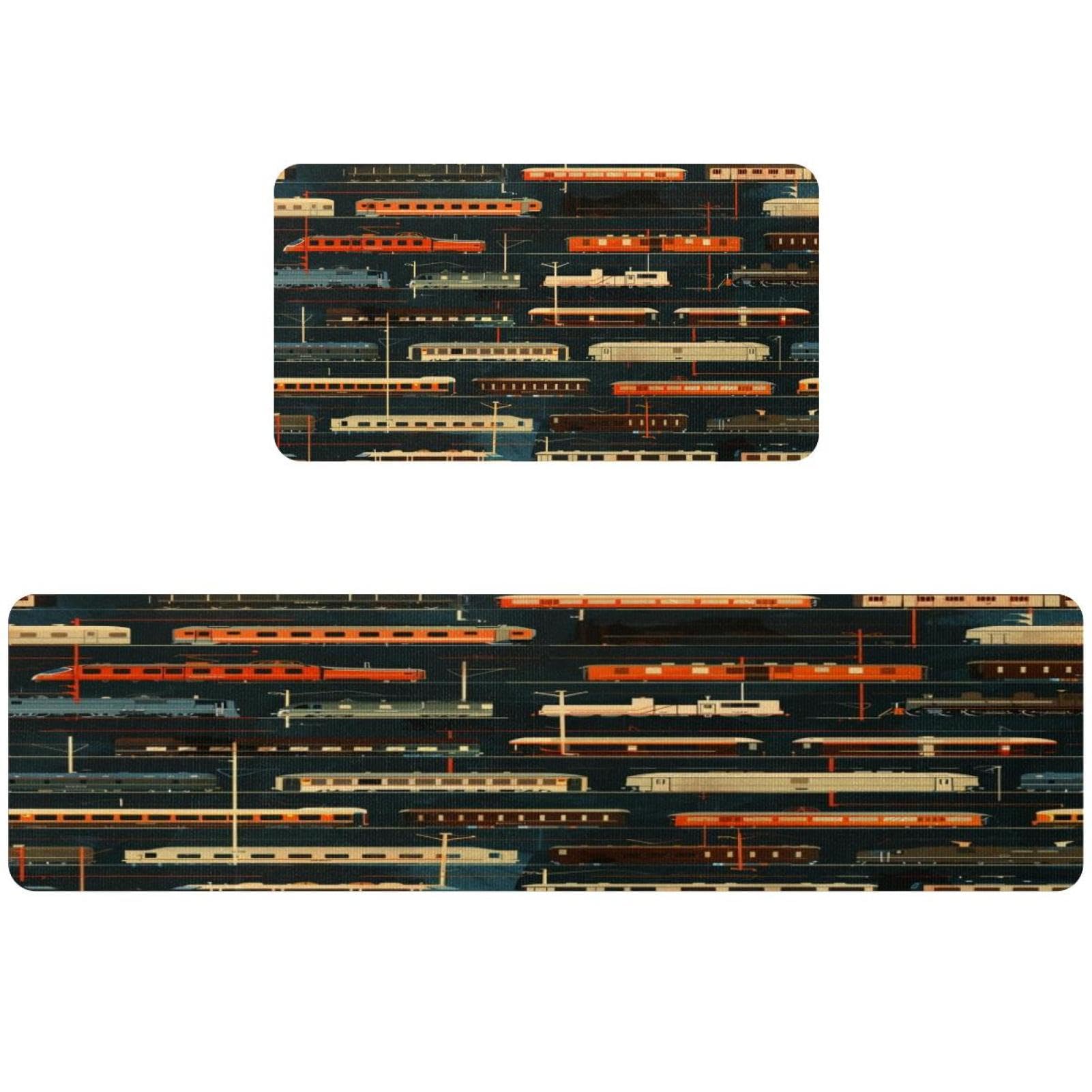 Tapis cuisine antidérapant lot de 2 style vintage train pour sol humide