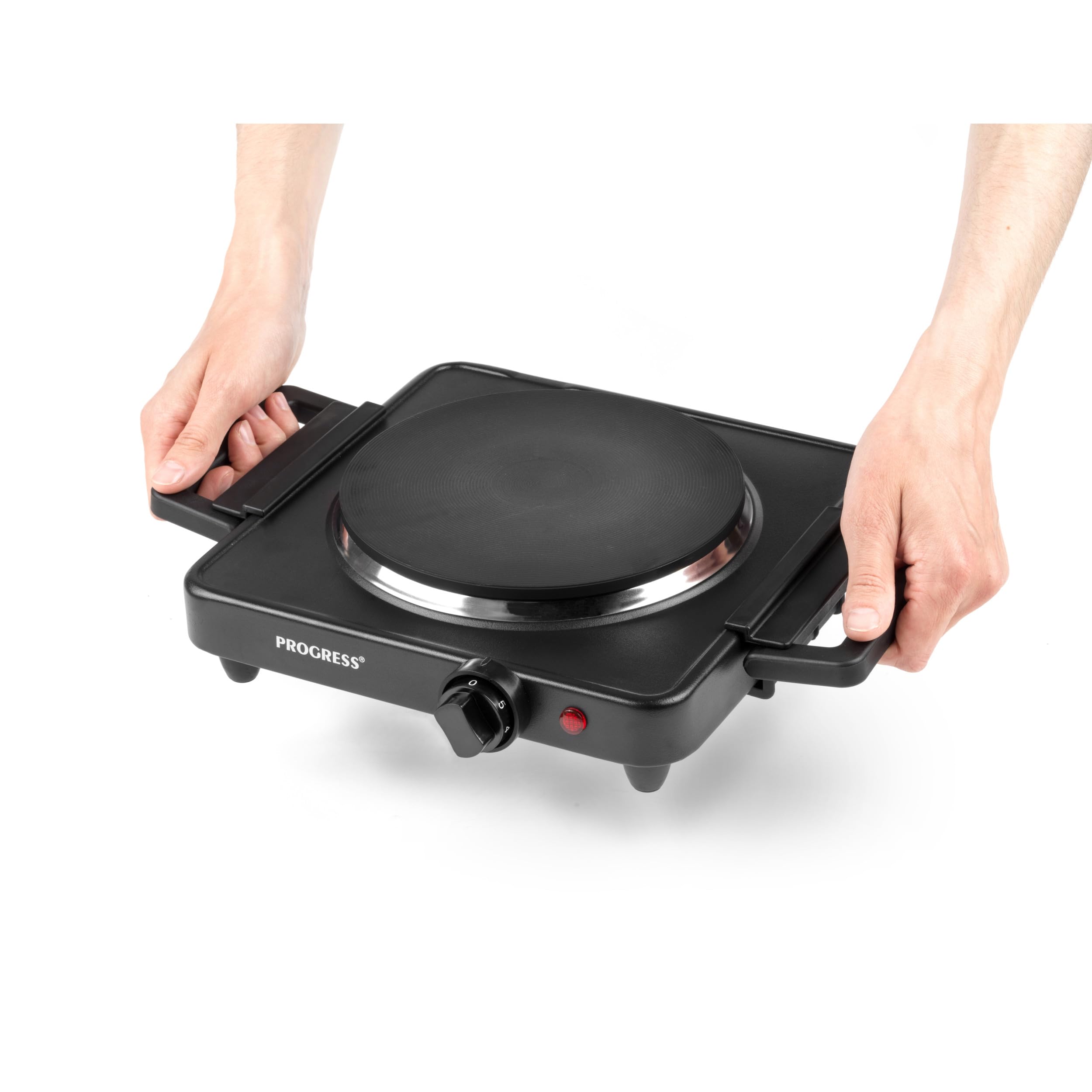 Progress Piastra Singola – Fornello Elettrico da 1500W con 5 Livelli di Calore, Piastra Portatile da 18,5 cm, Design Compatto Facile da Pulire e Piedini Antiscivolo, Ideale per Cucine Piccole