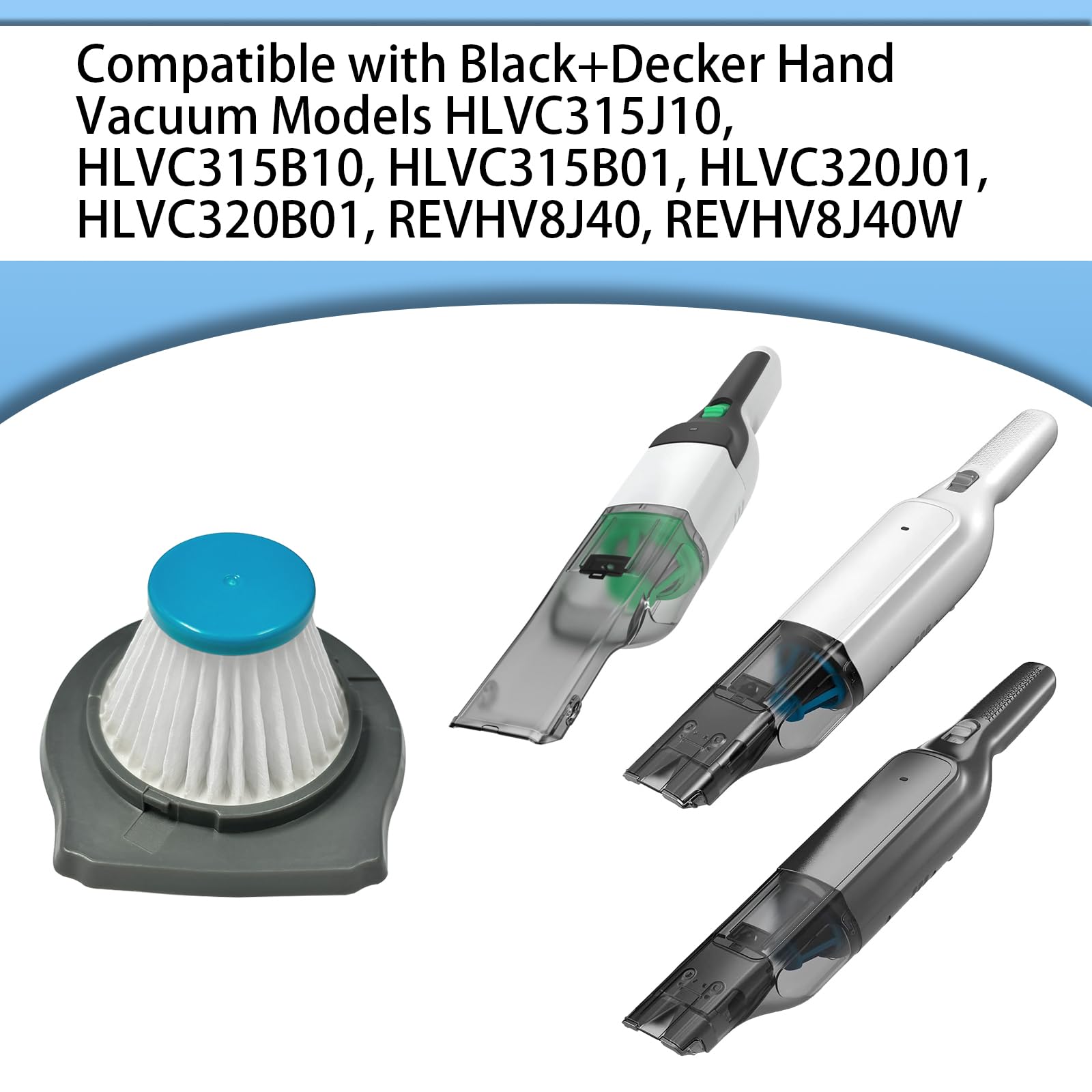 Filtro HLVCF10 compatible con modelos de aspiradora de mano BLACK+DECKER con HLVC+, REVHV8J: HLVC315J10, HLVC315B10, HLVC315B01, HLVC320J01, HLVC320B01, REVHV8J40, REVHV8J40W
