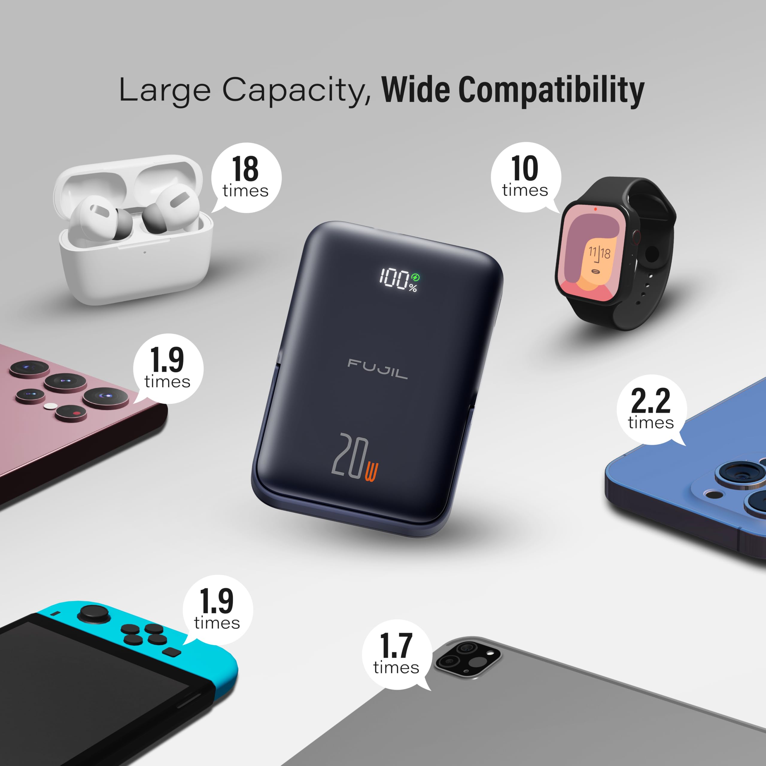 Banco De Energía Magnético 10,000 Mah Con Soporte Y Led