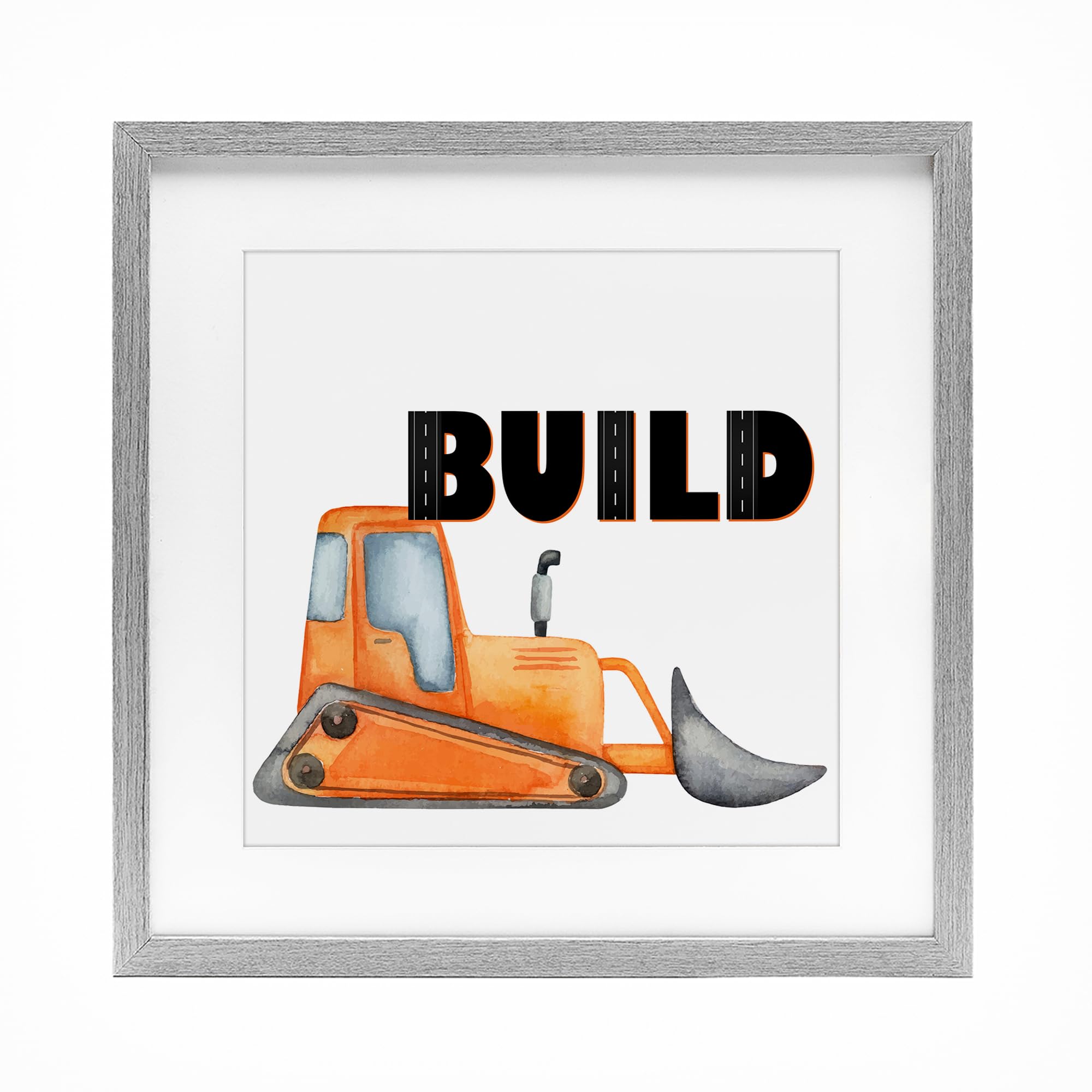 Orange Bulldozer Grey affiche encadrée Stupell Industries 40x40 cm