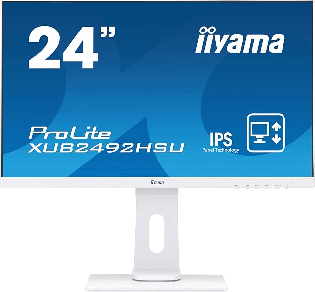 iiyama XUB2492HSU-W1 24" White, IPS LCD with Slim Bezel, 4ms, Full HD 1920x1080, 250 cd/m² Brightness, 1x HDMI,1 x DisplayPort,1 x VGA, 2 x USB, 2 x 2W Speakers, Height Adjustable Stand