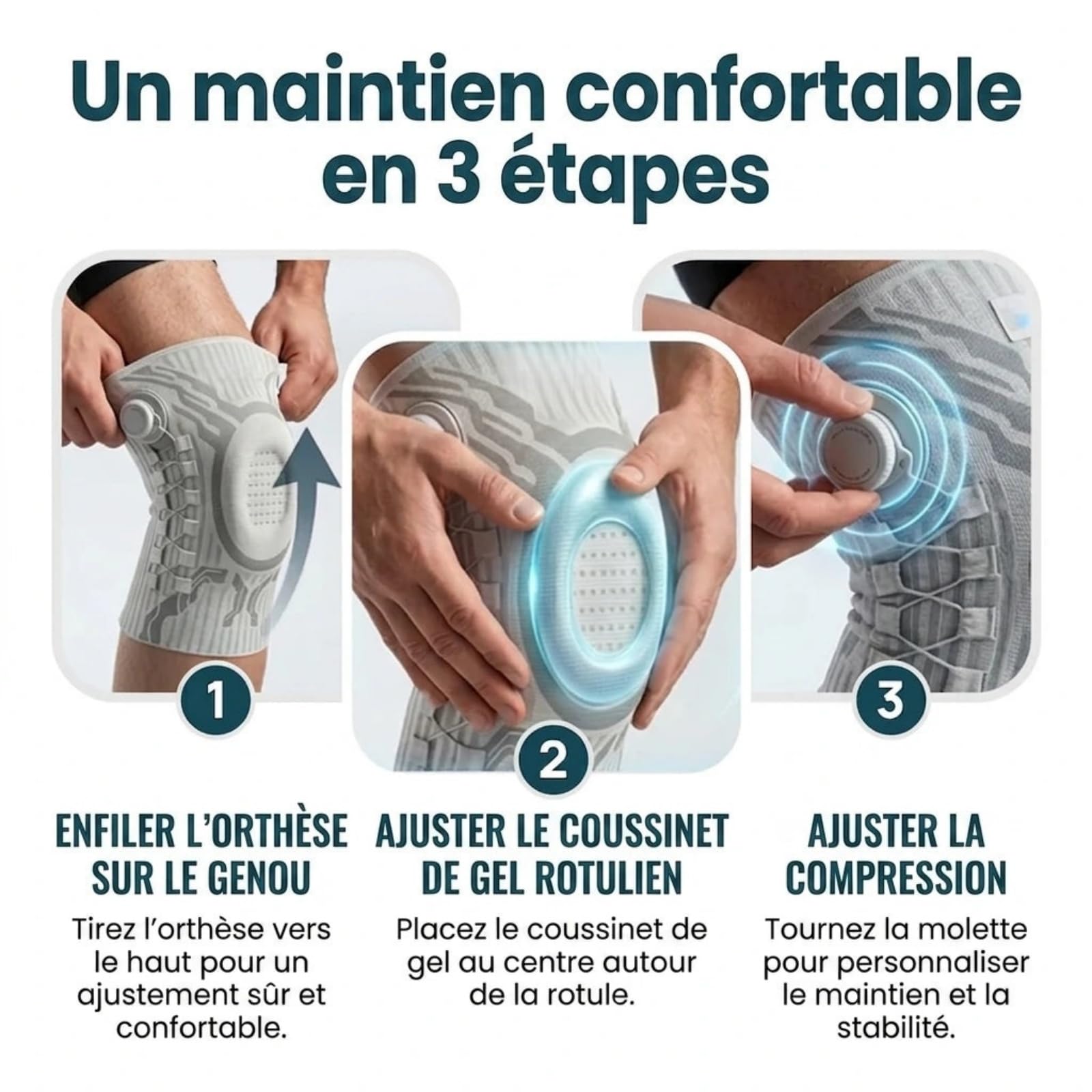 Klave Genouillère,Genouillère de Sport Unisexe,Genouillère de Soutien à Compression avec Bouton de Réglage Rapide,Ressorts et Coussin Gel,Respirant Anti-dérapant