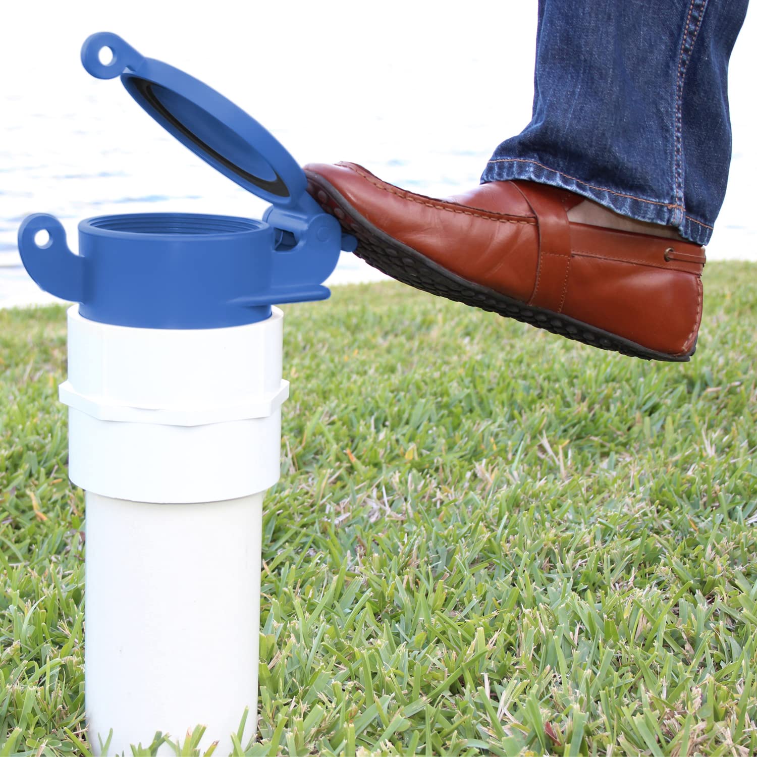 Footloose - Tappo filettato per fognatura camper da 10,2 cm, per collare in PVC filettato da 10,2 cm, per campeggio, camper e stazioni di scarico, funzionamento a piedi, inodore