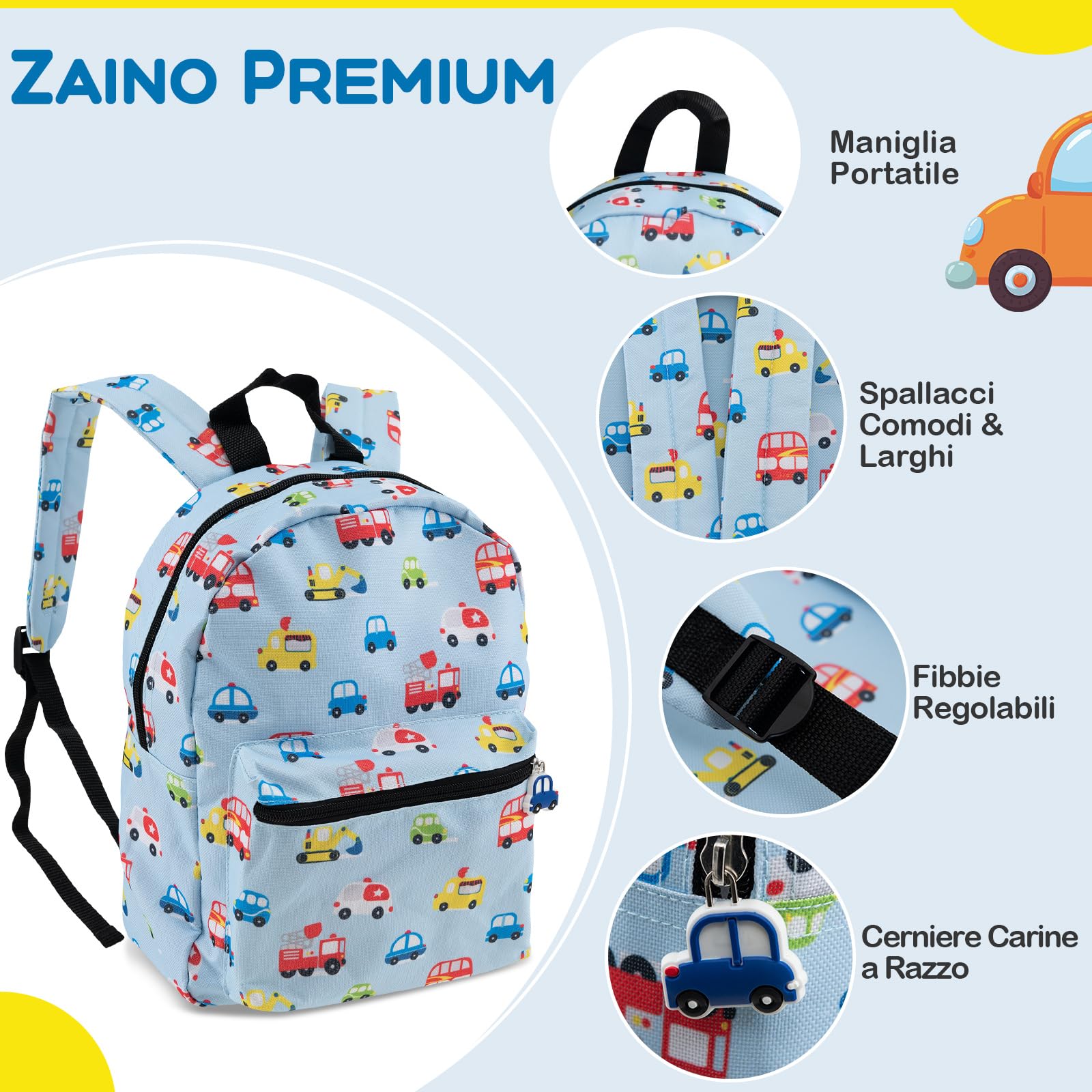 GYMAX Set Valigie per Bambini da 5 Pezzi con Trolley 38 cm, Zaino 33 cm, Cuscino per il Collo, Borsa per il Pranzo Isolata, Etichetta per Bagagli, per Viaggio Scuola (Auto)