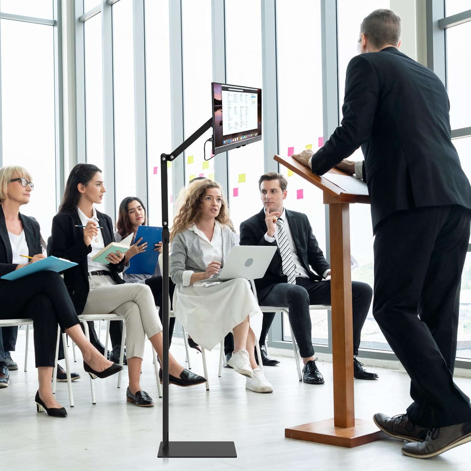 Tablet Floor Stand Adjustable, iPad Floor Stand Adjustable with Heavy Duty Base for 4.7''-16'', Compatible with iPhone iPad Pro Air Mini, Tablet