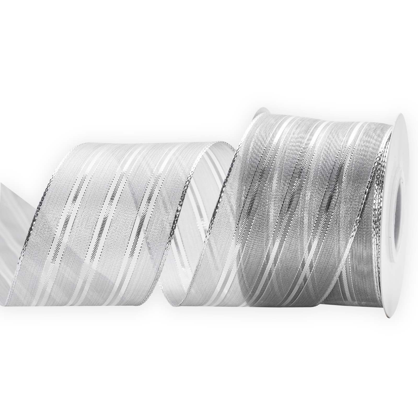HATIANGE Silver Metallic Stripes Ribbon Wired 6.3CM x 10 Meters for Christmas Home Decor Tree Topper Bow Gift Wrapping DIY Crafts Wreath Garland Wedding - Image 2