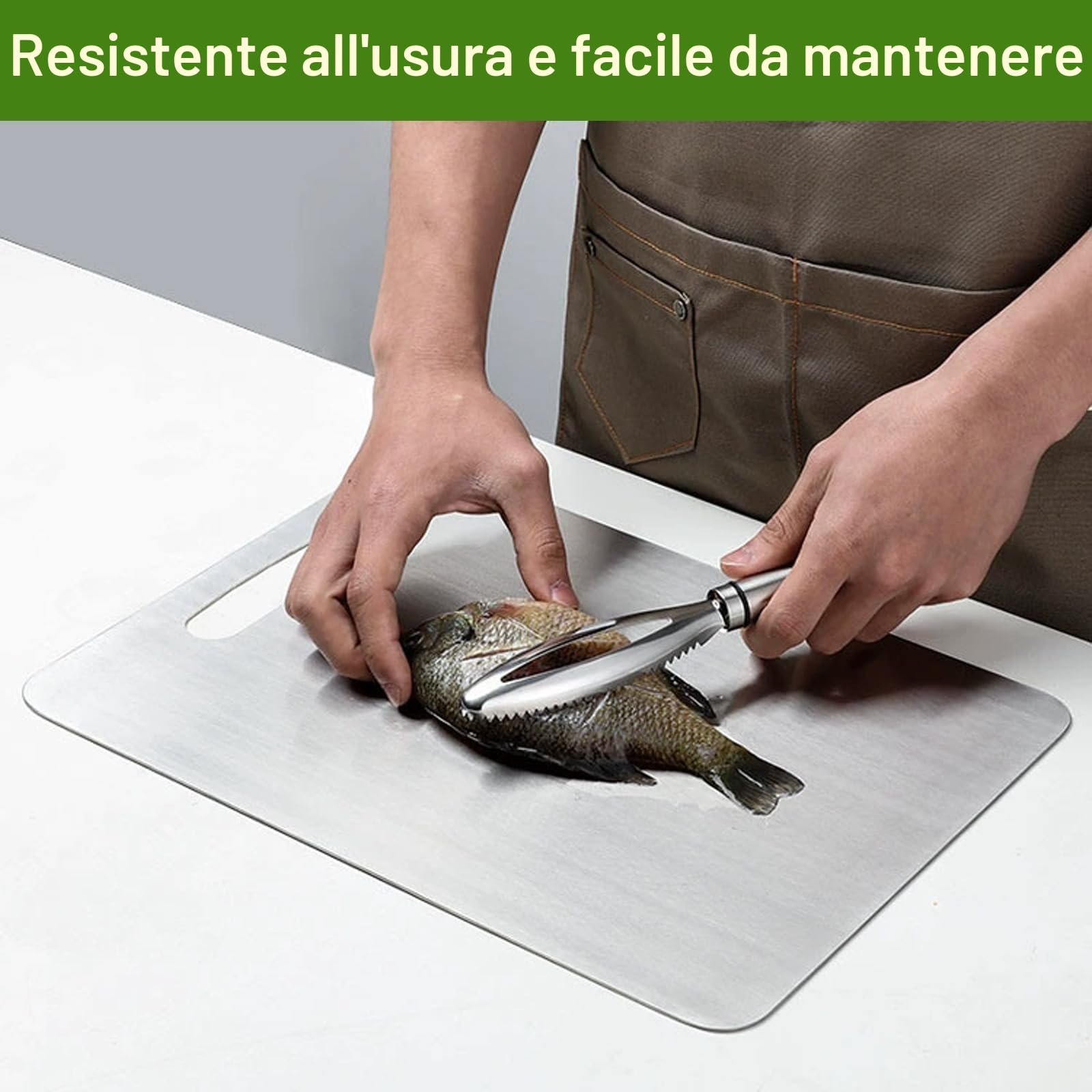 2 Pezzi Tagliere Acciaio Inox, Tagliere in Acciaio Inossidabile 304, titanium cutting board Multifunzione, tagliere Cucina per Uso per Carne, Frutta, Verdura(30 * 40cm+30 * 20cm)