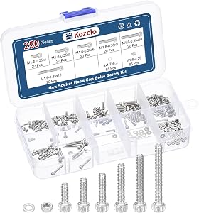 250pcs M1.6 Socket Head Cap Screws Bolts Nuts Assortment Kit - [M1.6x4/5/6/8/10/12mm] 304 Stainless Steel Allen Socket Drive for 3D Printer
