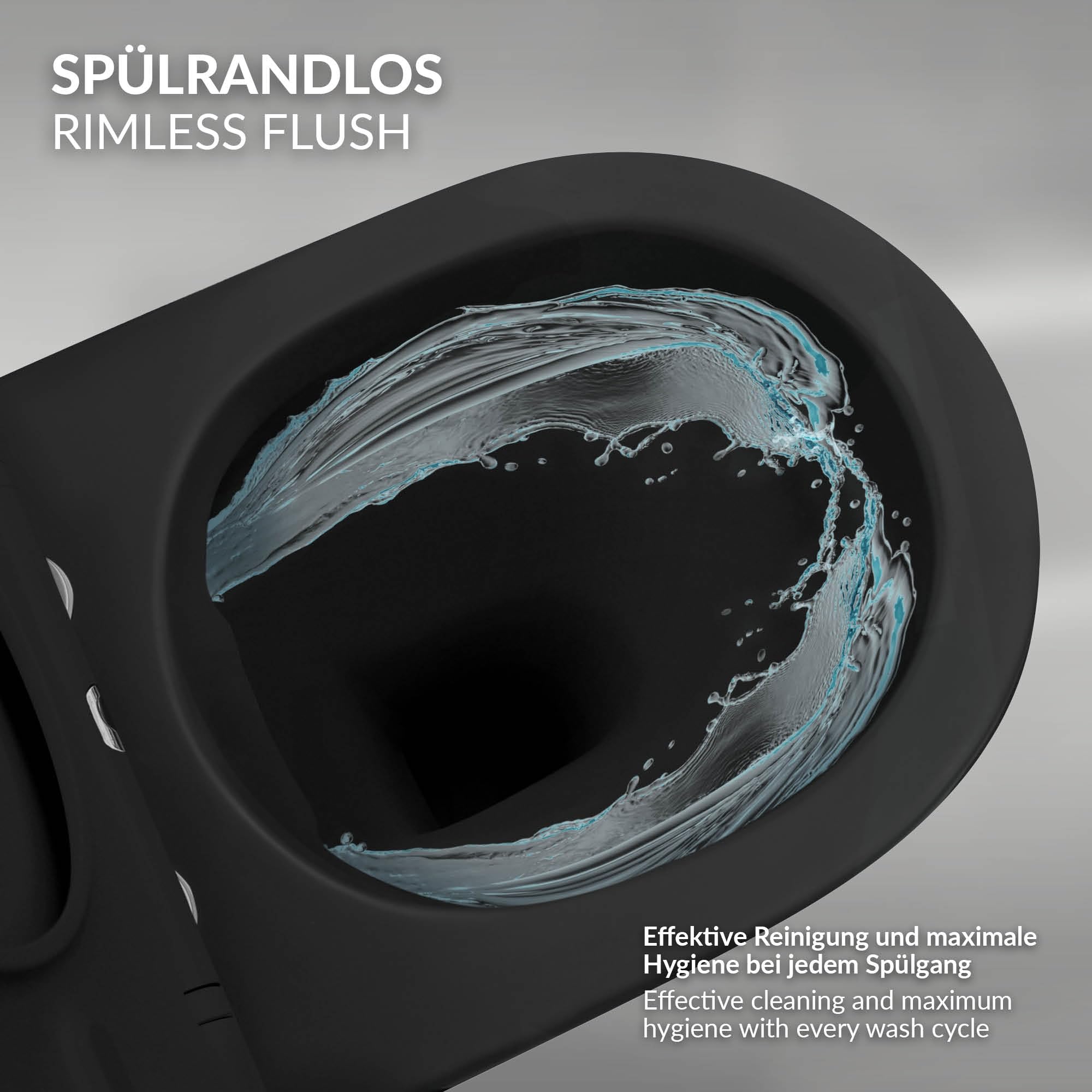 LuxeBath Inodoro Suspendido de Pared sin Descarga Diseño Cerámica Negro Mate WC con Asiento Extraíble de Duroplast Sanitario con Mecanismo de Cierre Suave Lavado de Corta Proyección 49 cm