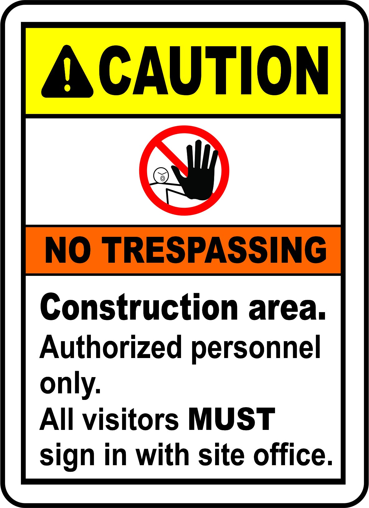 INDIGOS UG - Pegatinas - Seguridad - Advertencia - Construction Area No Trespassing Sign 254mmx177mm - Decal for Office - Oficina - Empresa - Escuela